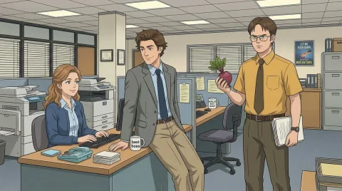 Ghibli-Style Character Turnaround Meets The Office Setting — Nano Banana 2 AI Prompt: use the character turnaround format from [img1] to create [character name] in th...