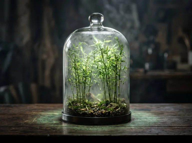 Miniature Ecosystem in Glass Container Illuminated by Soft Light