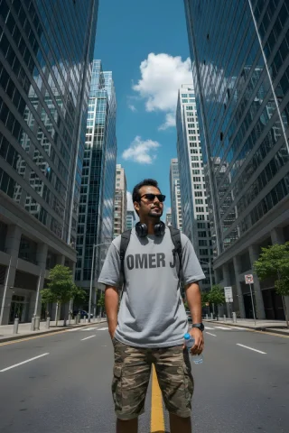A Hyper-Realistic, Cinematic Low-Angle Portrait Of A Young Man St — Nano Banana Pro AI Prompt: A hyper-realistic, cinematic low-angle portrait of a young man standing confiden...