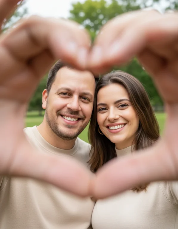 A Warm And Joyful Close-Up Portrait, Capturing A Couple In A Mome