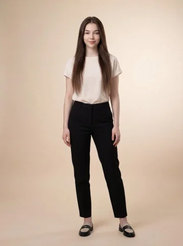 Elegant Full-Body Studio Portrait of a Young Woman in Minimalist Fashion — Nano Banana 2 AI Prompt: { "image_generation": { "subject": { "description": "you...