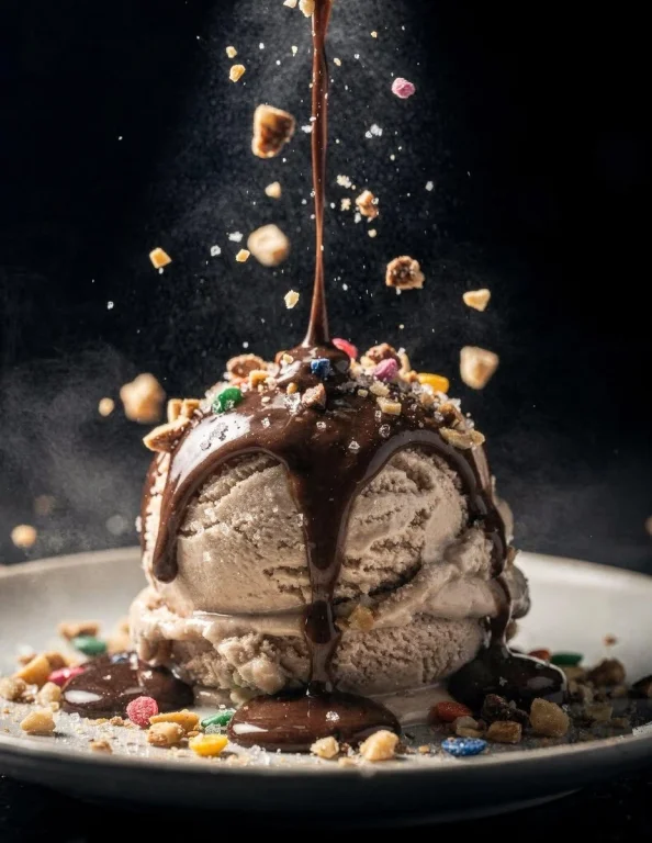Gourmet Ice Cream Scoop Under Dramatic Spotlight
