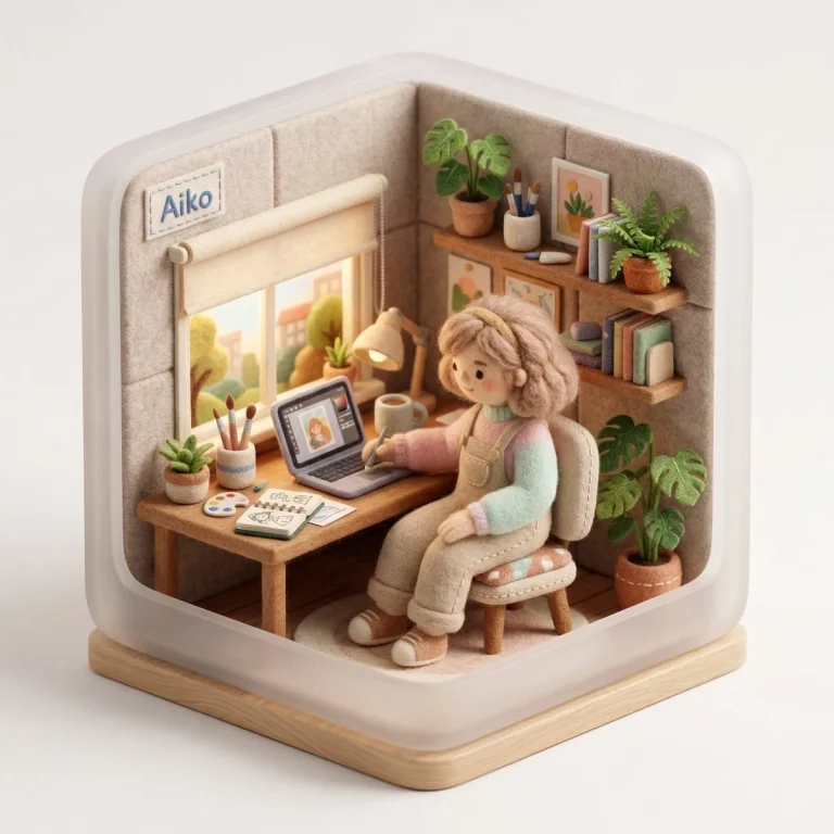 Isometric Felt Diorama of a Creative Soul in Nature