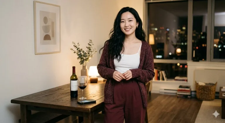 Elegant Asian Beauty in Cozy Nighttime Ambiance