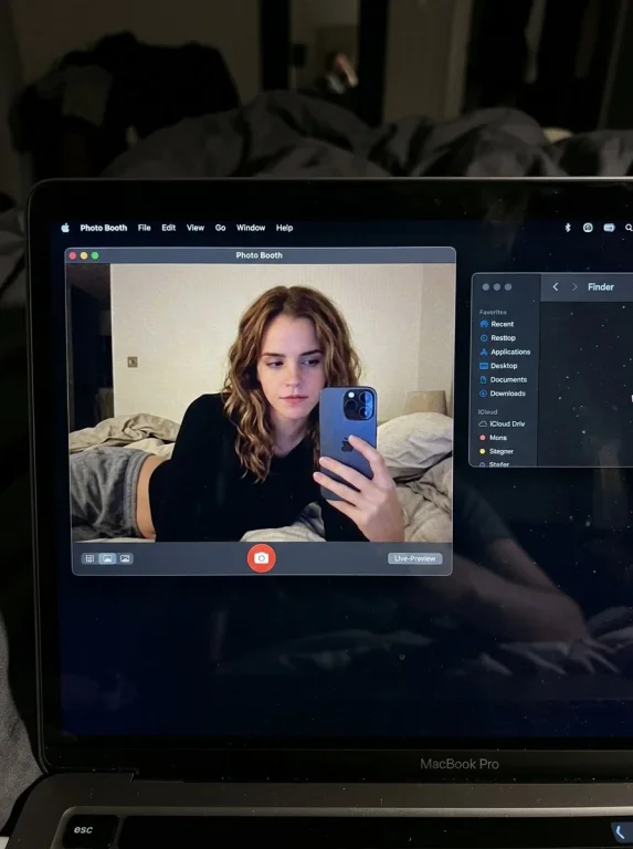 Intimate Nocturnal MacBook Screen Selfie in Dark Mode
