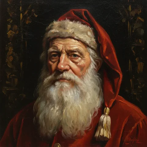 Old Santa Claus Portrait In Classical Oil Painting Style, Inspire — Nano Banana 2 AI Prompt: Old Santa Claus portrait in classical oil painting style, inspired by old master...