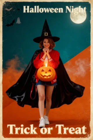 Transform The Uploaded Photo Into A Vintage Halloween Poster. Pre — Nano Banana Pro AI Prompt: Transform the uploaded photo into a vintage Halloween poster. Preserve the same...