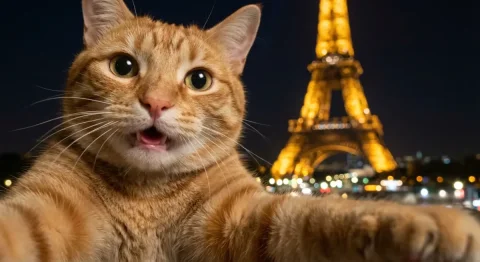 A Photorealistic Selfie-Like Image Implied To Be Taken By A Cat I — Nano Banana Pro AI Prompt: A photorealistic selfie-like image implied to be taken by a cat itself, with a s...