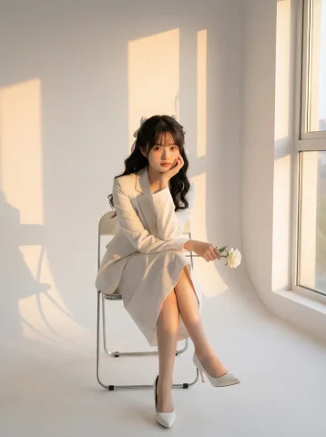 Please Take A Photo In The Photo Studio, Using The Female Face Fr — Nano Banana Pro AI Prompt: Please take a photo in the photo studio, using the female face from the attached...