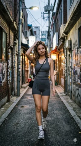 Blackpink's Reign: A Visual Symphony — Nano Banana 2 AI Prompt: Full body shot of Blackpink Jisoo standing on a Tokyo street at dusk. She has he...