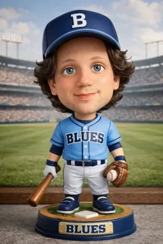 Transform The Person Into A Classic Baseball Bobblehead, Emphasiz — Nano Banana Pro AI Prompt: Transform the person into a classic baseball bobblehead, emphasizing its charact...