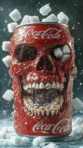 Coca-Cola Skull 3D Art — Midjourney v6 AI Prompt: coca cola can as scary screaming 3d scull more like a can,coca cola logo, ice co...