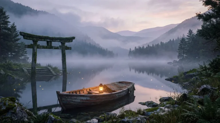 Misty Dawn Over a Tranquil Mountain Lake