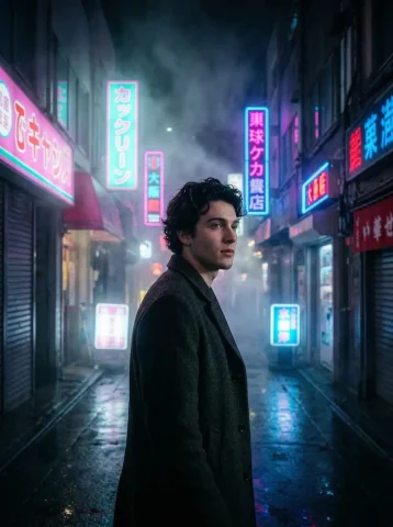 Neon-Lit Alley of Mystery — Nano Banana 2 AI Prompt: Cinematic ultra-realistic scene of [the exact person / same face and likeness as...