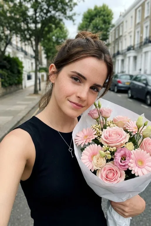 European Street Selfie with Pastel Blooms