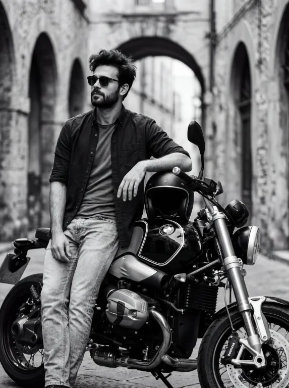 Monochrome Maverick on a Vintage Ride