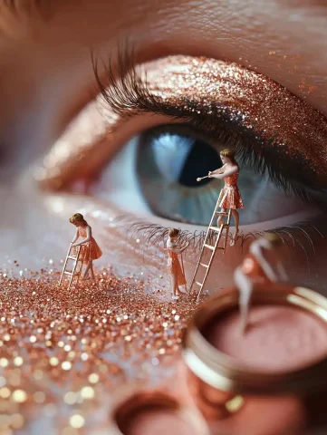 Fairy-Tale Makeup Artists — Midjourney v6 AI Prompt: A fantastic scene conveys the feeling of a fairy-tale world, where tiny female m...