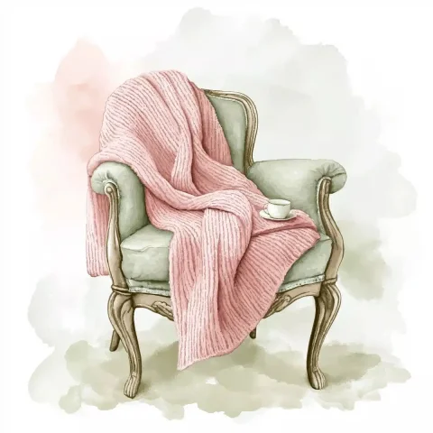 Watercolor Knit Blanket Chair — Midjourney v6 AI Prompt: watercolor illustration of Knit blanket draped over a chair, isolated on white b...