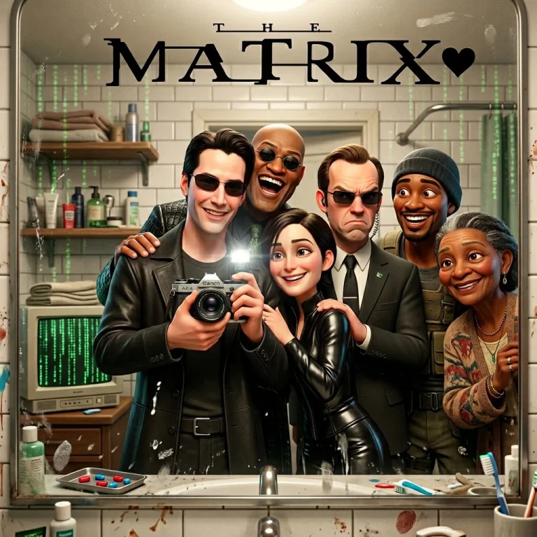 The Matrix Cast's Hilarious Bathroom Selfie in Pixar Style