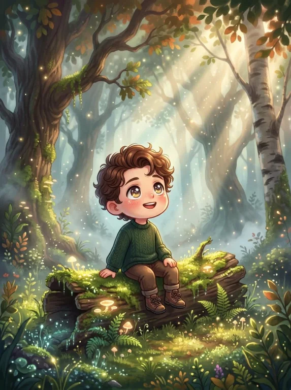 Magical Chibi in a Misty Forest at Dawn