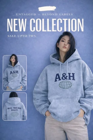 Sleek Fashion Redefined: The A&H Hoodie Poster — Nano Banana 2 AI Prompt: Create a modern fashion promotional poster identical to the reference image. La...