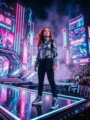 Neon Dreams in a Dystopian Future — Nano Banana 2 AI Prompt: Create a cinematic photo of a person using the face from the uploaded image. The...
