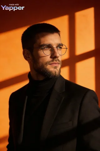 Golden Hour Shadows: Sharp Fashion Portrait — Nano Banana 2 AI Prompt: Ultra-realistic cinematic portrait of a stylish man wearing a black blazer and b...