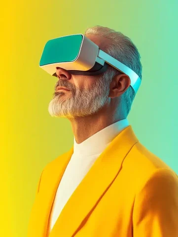 Hyper-Realistic Salesperson Illustration — Midjourney v6 AI Prompt: mature male Salesperson in the shop with augmented reality glasses in the shop,...