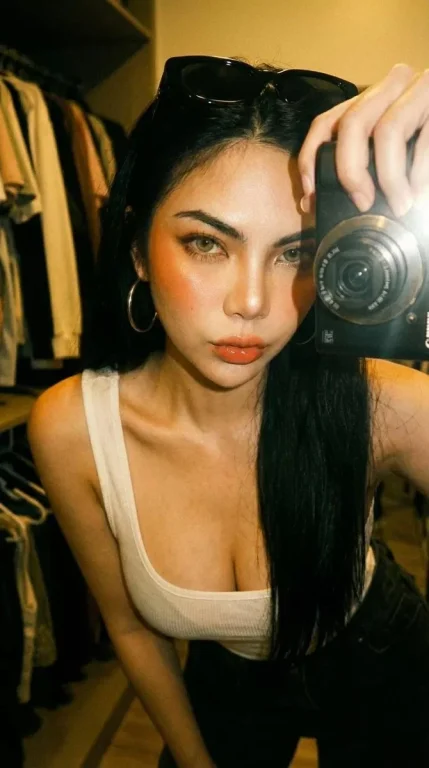 Vintage Mirror Selfie with a Bold Y2K Vibe
