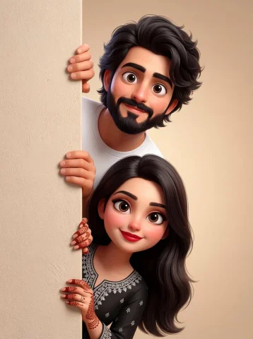 Curious Peeks in Pixar-Style — Nano Banana 2 AI Prompt: High-quality stylized 3D Pixar/Disney style cartoon illustration of a man and wo...