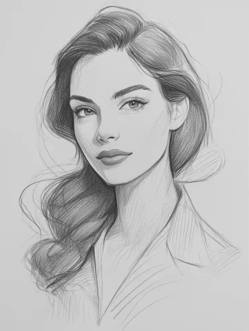 Elegant Woman Pencil Sketch — Midjourney v6 AI Prompt: A pencil sketch of an elegant woman with dark hair, drawn in the style of artist...