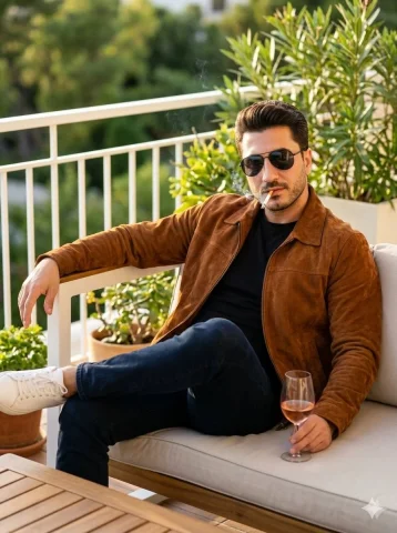 Golden Hour Relaxation: A Cinematic Portrait of Confidence — Nano Banana 2 AI Prompt: Photorealistic portrait of a confident stylish man in his late 20s to 30s, South...