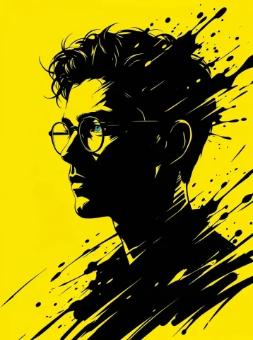 Bold Contrast: A Portrait in Black & Yellow — Nano Banana 2 AI Prompt: Side profile portrait of a young man with short messy hair and round glasses, mi...
