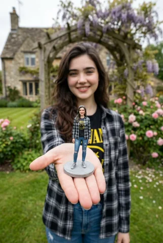 A Tiny Replica in the English Countryside — Nano Banana 2 AI Prompt: A hyper-realistic, forced-perspective wide-angle photography shot captured with...