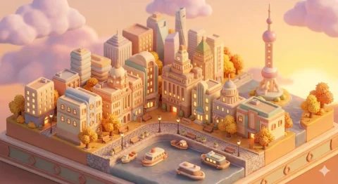 A Whimsical City in Animal Crossing Style — Nano Banana 2 AI Prompt: Animal Crossing New Horizons art style, 3D render, isometric diorama view, [LOCA...