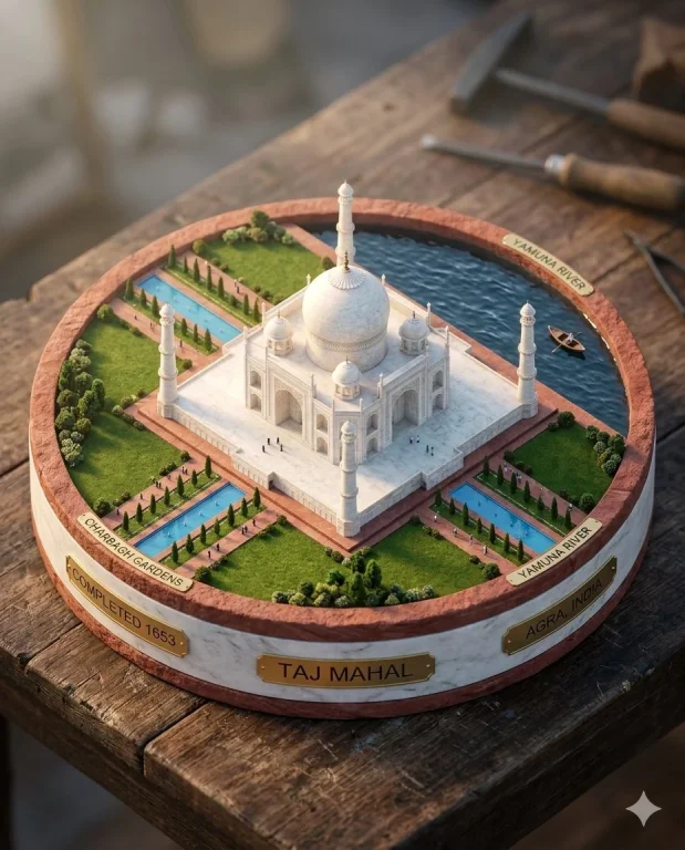 Miniature Majesty: Taj Mahal in a Geological Diorama
