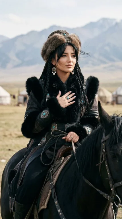 Regal Turkic Noblewoman on Black Steed