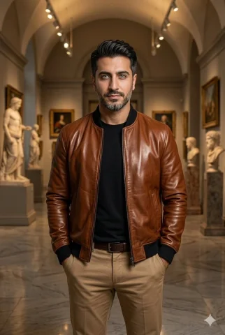 Sophisticated Elegance in a Timeless Gallery — Nano Banana 2 AI Prompt: A handsome South Asian man in his early 30s with sharp facial features, well-gro...