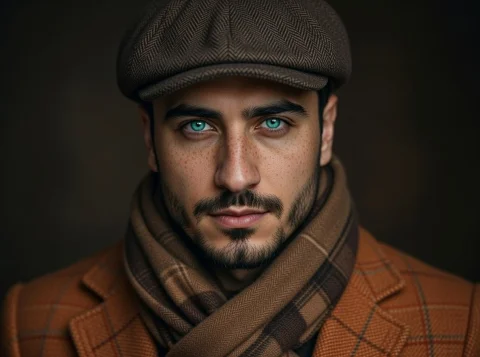 A Cinematic Portrait of Timeless Style — Nano Banana 2 AI Prompt: A hyper-realistic, cinematic portrait of a man with striking, pale blue eyes and...