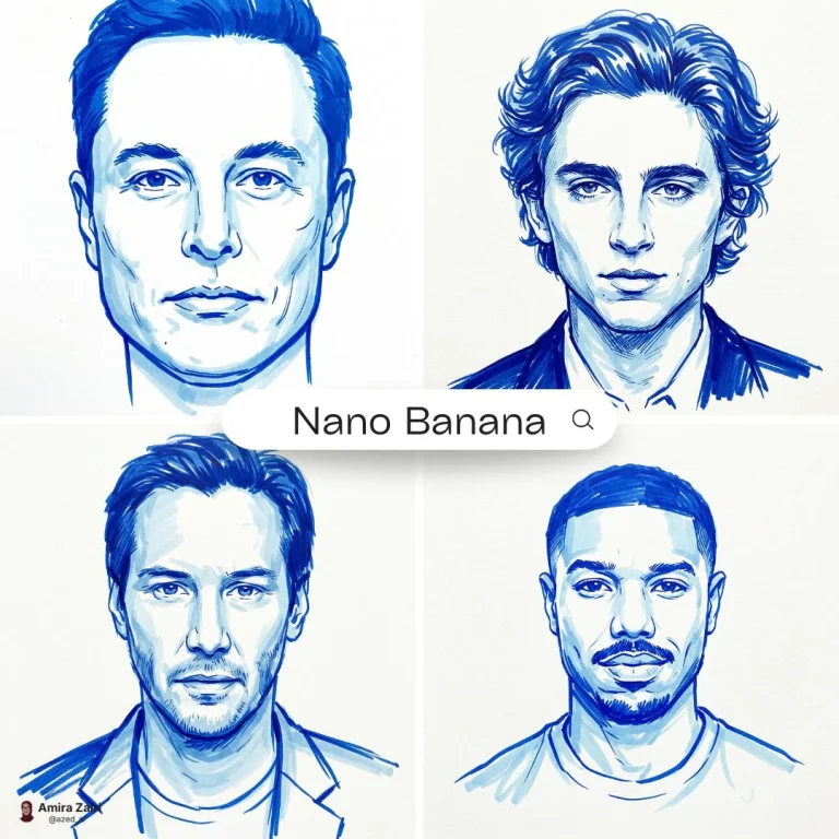 Sharp Blue Ink Portraits with Precision and Style