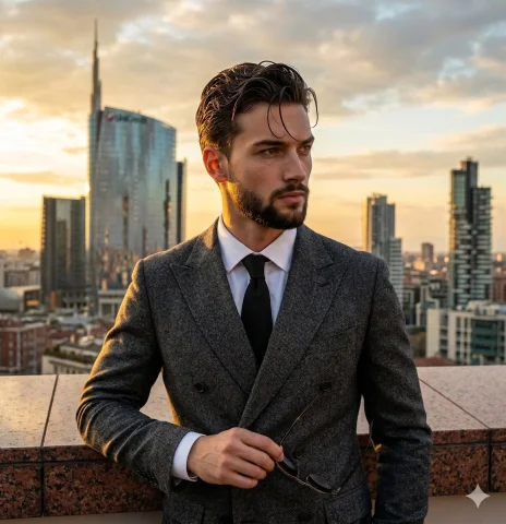 Golden Hour Elegance: Men's Editorial Portrait — Nano Banana 2 AI Prompt: { "metadata": { "image_type": "photograph", "primary_purpose...