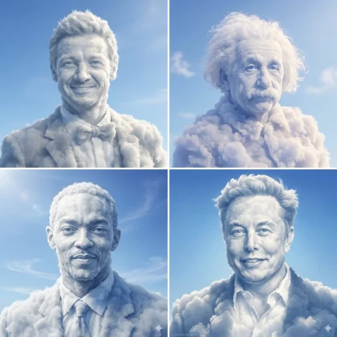 Ethereal Cloud Sculptures: A Dreamlike Transformation — Nano Banana 2 AI Prompt: Transform the subject into a sculptural form composed of soft, atmospheric cloud...