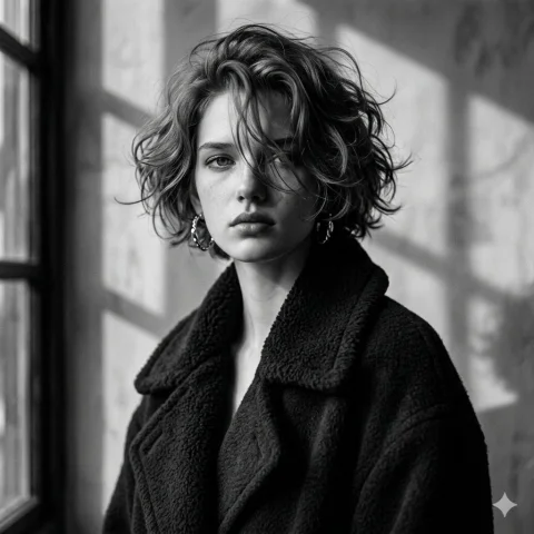 Monochrome Introspection: Moody Portrait in Shadows — Nano Banana 2 AI Prompt: A Black And White Aesthetic Close-upPortrait Of A Stylish Person, Photographed A...