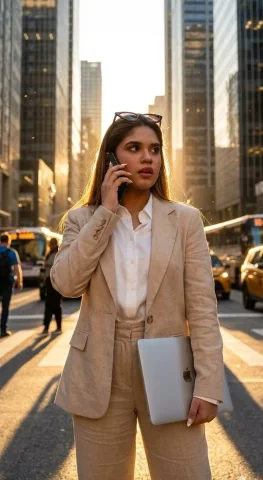 Power Play in the City Streets — Nano Banana 2 AI Prompt: { "prompt": { "description": "Dramatic portrait of a young businessw...
