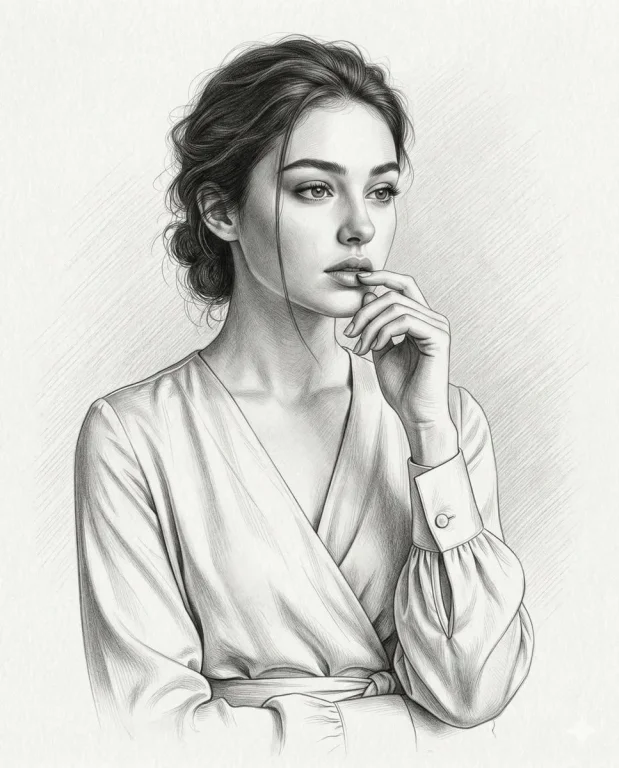 Graphite Elegance: Thoughtful Portrait in Pencil