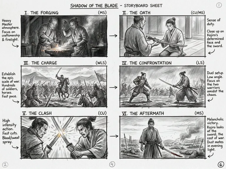 Storyboard Sequence in Pencil: Cinematic Panels Unfold