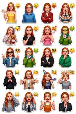 Photoreal Faces Meet 3D Cartoon Vibes — Nano Banana 2 AI Prompt: Create a 3×6 grid layout (18 stickers total) on a pure white background. Each st...