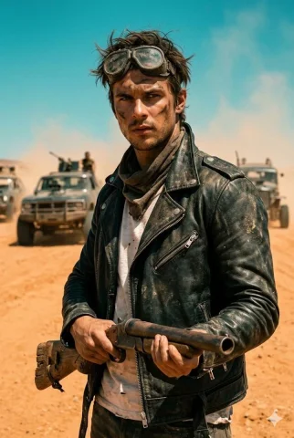 Wasteland Survivor: A Raw Cinematic Portrait — Nano Banana 2 AI Prompt: Photorealistic cinematic film still, live-action (no CGI). Preserve the subject'...