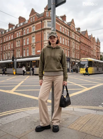 Urban Elegance: Street Style in Motion — Nano Banana 2 AI Prompt: A stylish young woman posing at a city street intersection in a European city, r...