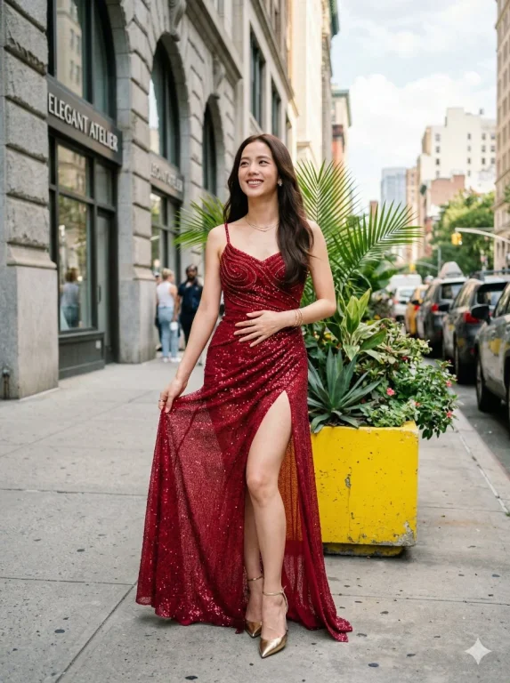 Rosé Shines on the Streets in Lavish Lavender Gown